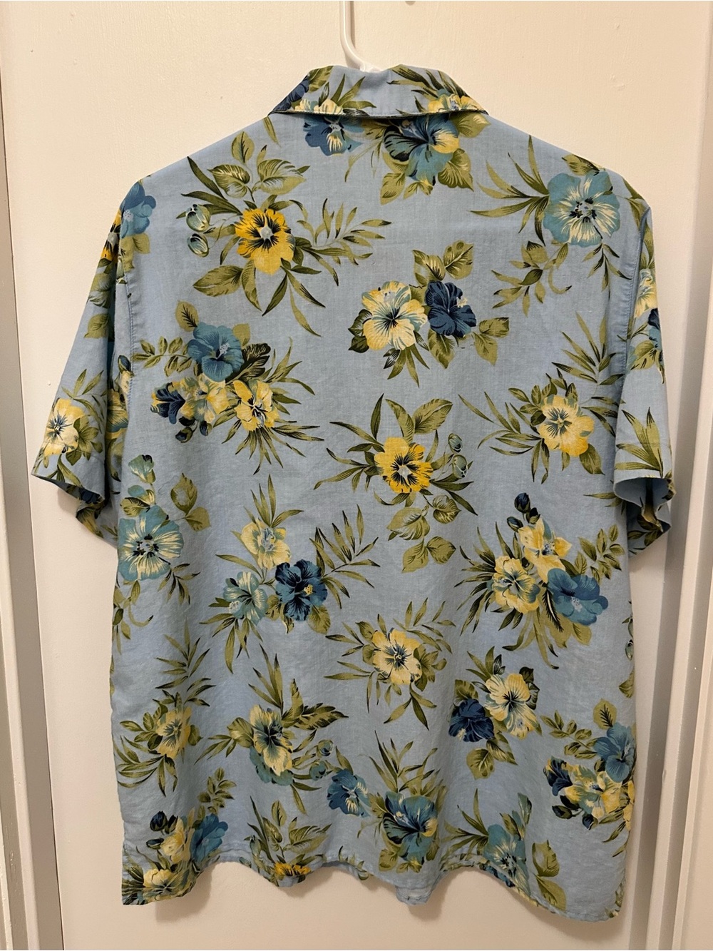 Light Blue Floral Button-Front Blouse with Short Sleeves XL NWOT Linen/Cotton - Picture 2 of 2